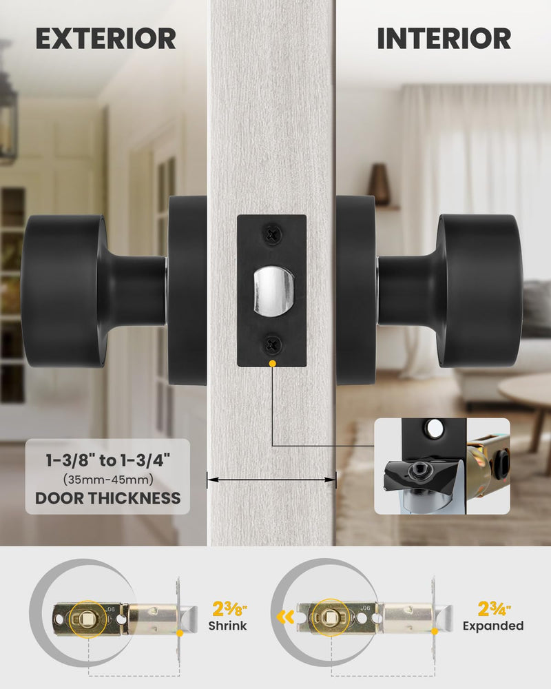 Goldenwarm Black Closet Door Knobs, Zinc-Alloy Matte Black Interior Passage Door Knobs, Heavy Duty Round Indoor Doorknobs, Interior Doorknobs for Closet, Hallway, 1 Pack