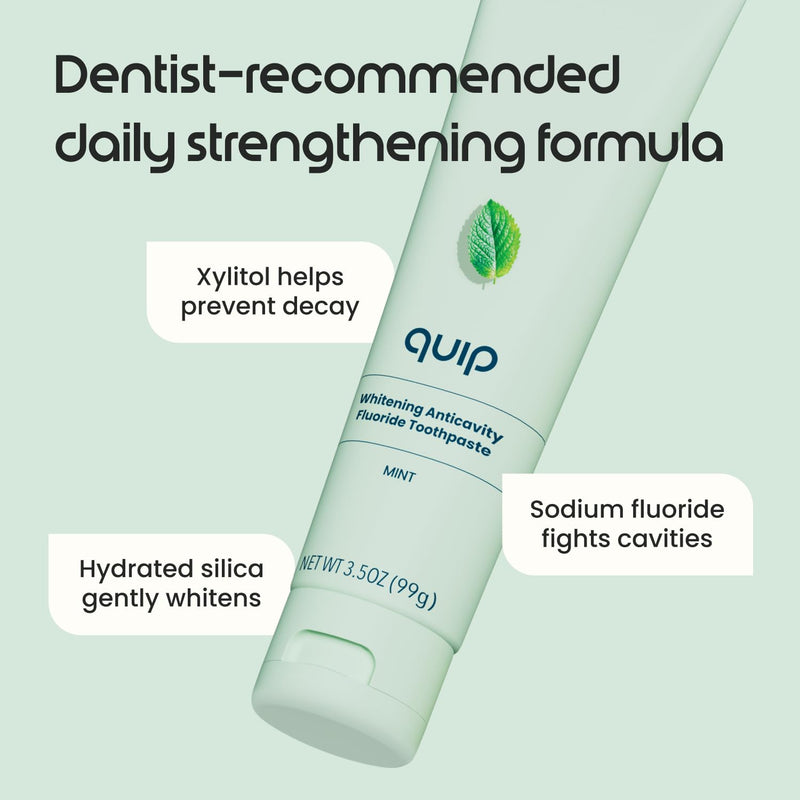 quip Daily Strengthening Anticavity Toothpaste - Fights Cavities - Strengthens Enamel - Gently Whitens - No SLS - Dentist-Recommended Full-Mouth Clean - Mint Flavor - 3.5oz - 3pk