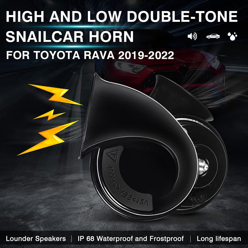 Autorder Car Horn Kit for Toyota RAV4 2025 2024 2023 2022 2021 2020 2019 Accessories 12V Snail Horn Waterproof High Low Tone Car Trumpet Replacement (Black)
