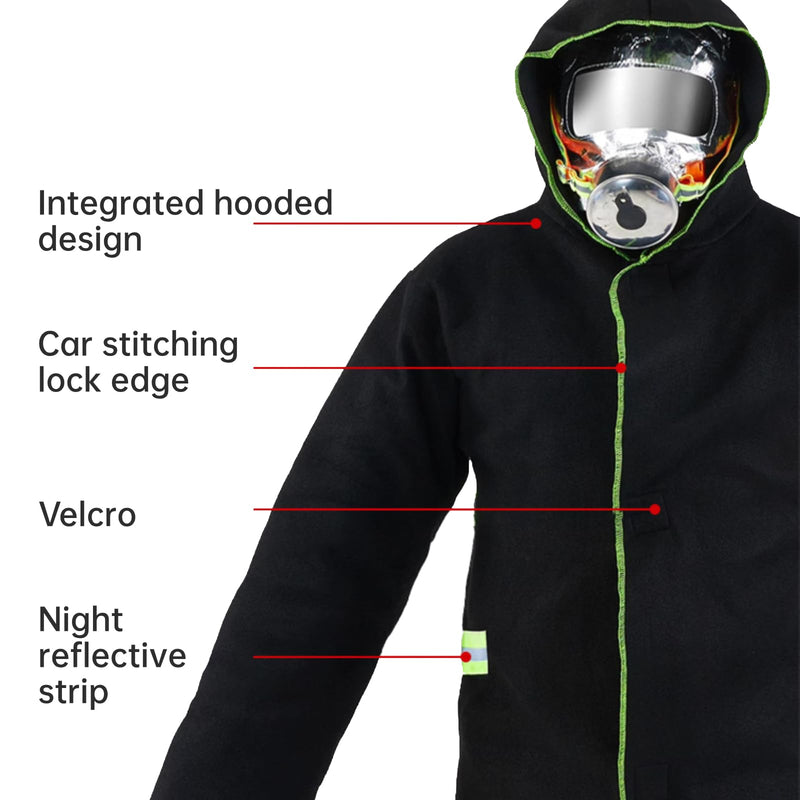 Fireproof Cloak with Hood for Home Emergency - Advanced Carbon Fiber Wearable Fire Blanket (Fiberglass Free), Heat Resistant Poncho for Fire Escape, Reflective Safety Cape for Adults