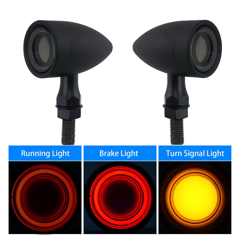 Motorcycle Turn Signals Led Tail Lights 2 Pack, Retro 40 Leds Amber Red Brake Light Rear Indicator Blinkers Universal Fits Harley Davidson Honda Kawasaki Suzuki Triumph Yamaha (Matte Black) 2052-2PCS-REAR-BK