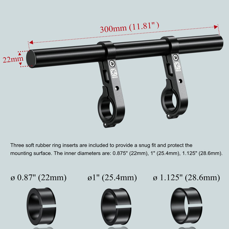 BRCOVAN Aluminum Alloy Handlebar Extender Extensions with 11.81'' Long Cross Bar with Double Clamp Mounting Base Fit 0.875'' / 1'' / 1.125'' / 1.26'' Handlebars for Bike Bicycle Motorcycle Scooter ATV