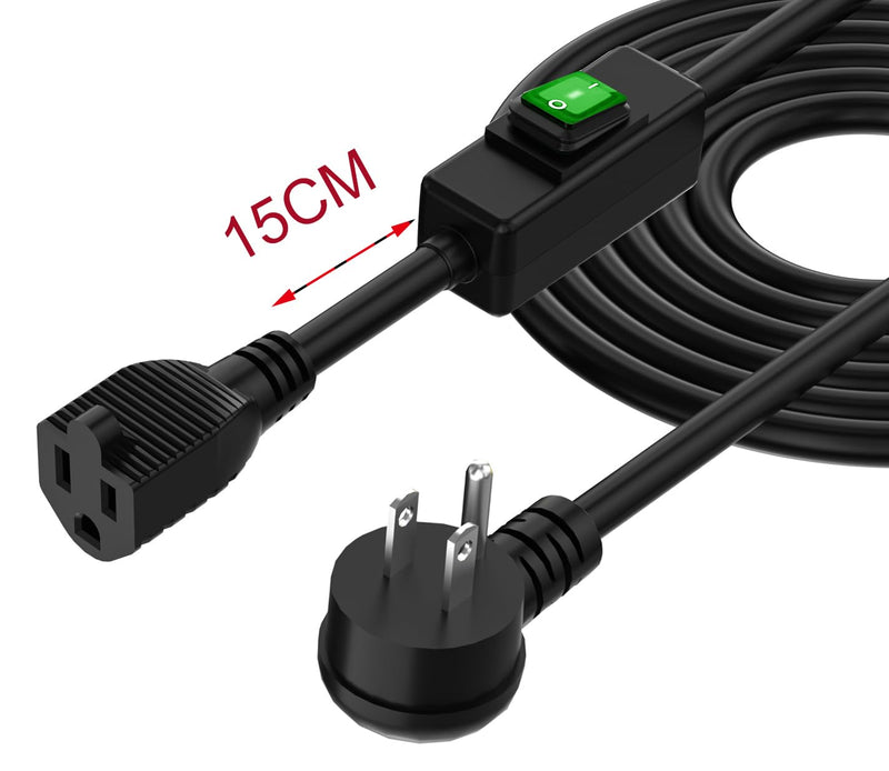 Right Angle Outdoor Waterproof 3 Prong Extension Switch Cord 15FT | SJTW 14AWG 3C IP57 Waterproof, in-Line On/Off Switch Extension Cord, Max.20A 125V Heavy Duty Inline Switch 15-Feet