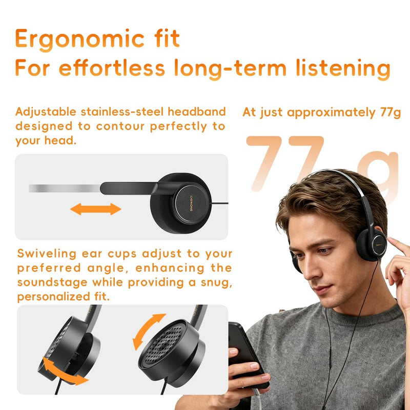 SNOWSKY FiiO Wind PRO 3.5mm Retro On-Ear Headphones with in-Line Controls, 40mm Dynamic Driver, Semi-Open HiFi Sound, Vintage Style Wired Headphones (Silver) Silver