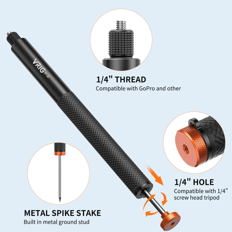VRIG 160cm/63in Golf Monopod Invisible Selfie Stick w Ground Spike Stakes | Extended Pole for Insta360 X5/X4/X3,Luna Ultra,GoPro Hero 13,Mission 1 Pro,DJI OSMO Pocket 3/4,Action 6/5/4,AKASO 360