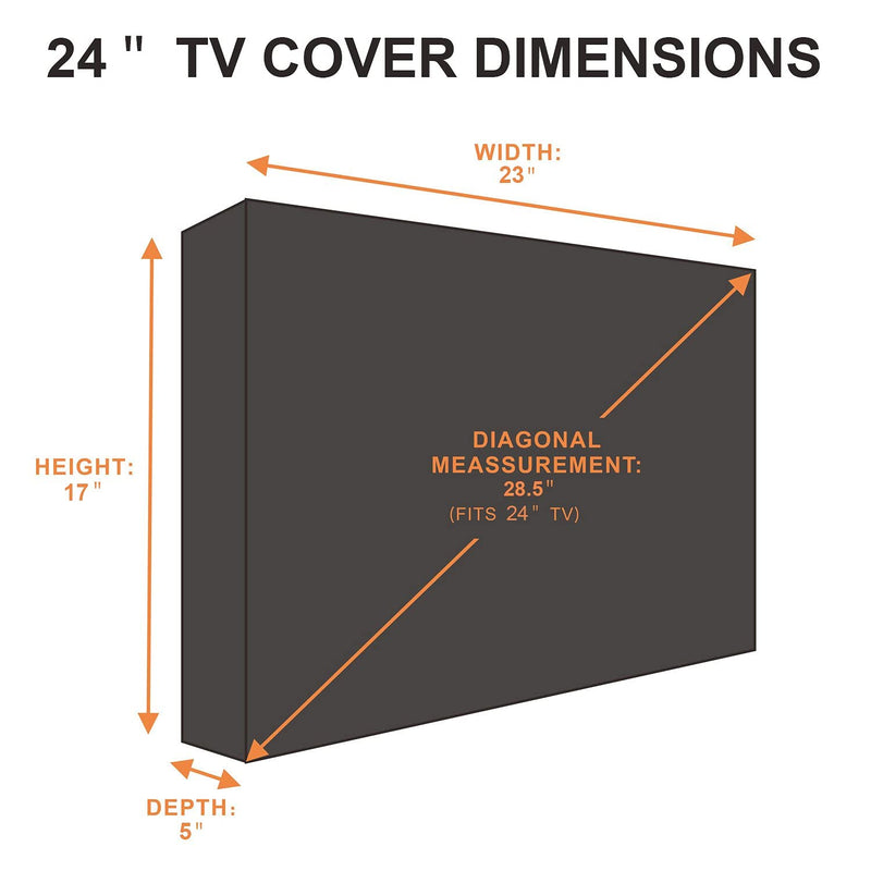 Outdoor TV Cover 22 to 24 inches, Waterproof and Weatherproof, Fits Up to 23''W x 17''H for Outside Flat Screen TV 22'' - 24'' Black