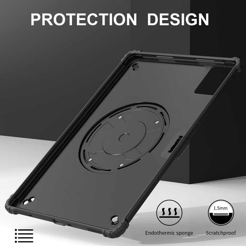 ZenRich Rugged Case for Lenovo Idea Tab Plus /K12 12.1 inch | Slim TPU Protective Case with 360 Rotating Kickstand & Hand Strap & Shoulder Belt 2025 Release Black 12.1-in