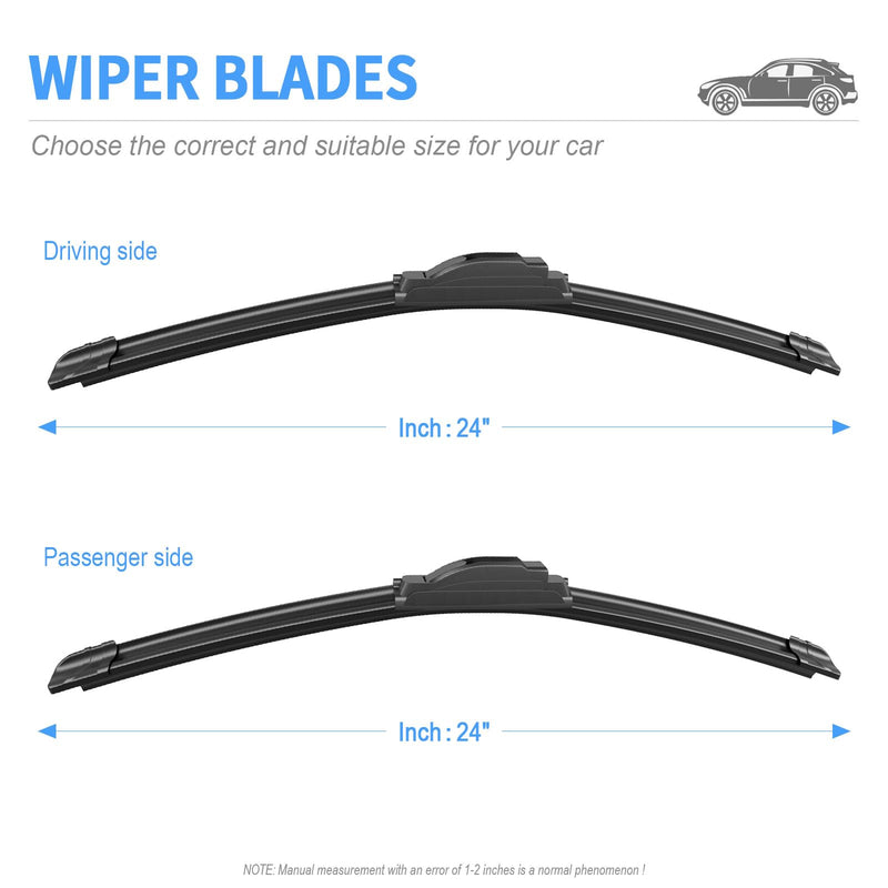 24"+24" Silicone Wiper Blades Replacement For Dodge Ram 1500 2002-2008, 2500 2003-2008, 3500 2003-2008, 1500 2019-2023, All-Season Front Windshield Wiper Blades (Set of 2) 24"+24"(Front wiper blades)