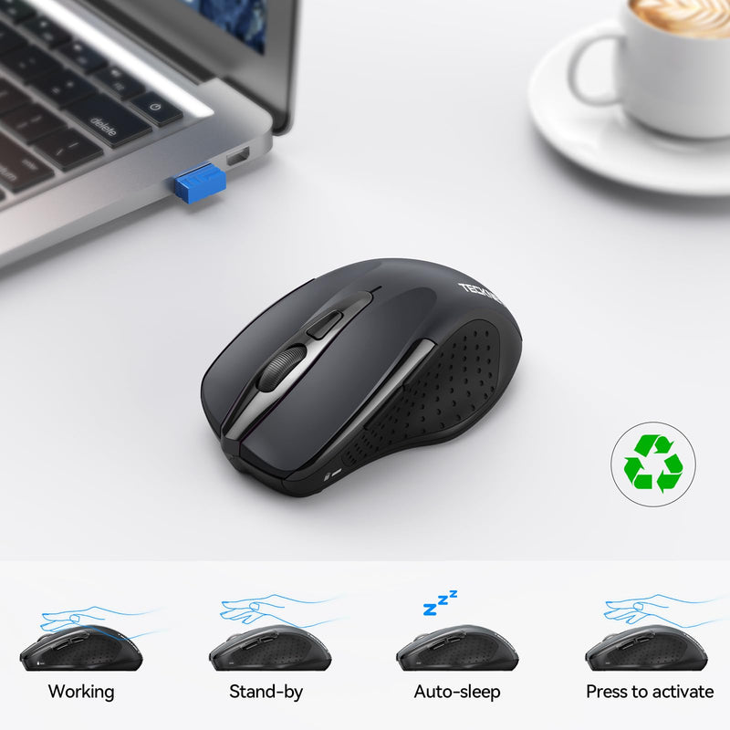 TECKNET Wireless Mouse (2.4G & BT5.0/3.0) Silent Mouse 4800 DPI Computer Mouse 6 Buttons Bluetooth Mouse, USB A Mouse Wide Compatibility - Grey