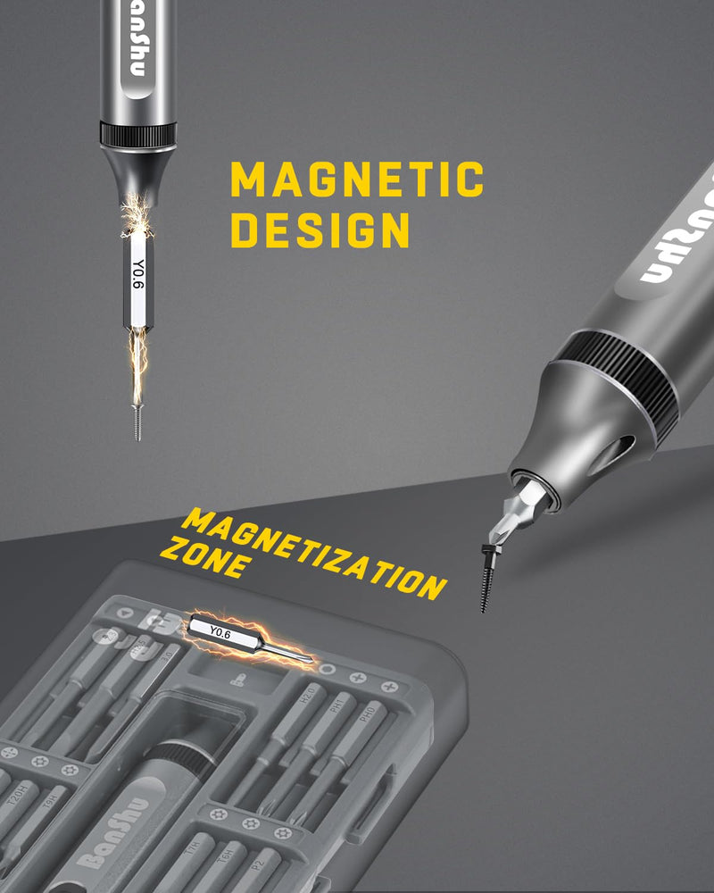 Banshu Mini Electric Screwdriver, 52 in 1 Precision Power Screwdriver Set with Metal Case, LED Light, Cordless Rechargeable Magnetic Repair Tool Kit for Eyeglass, Watch, Phone, Laptop, PC, Electronics