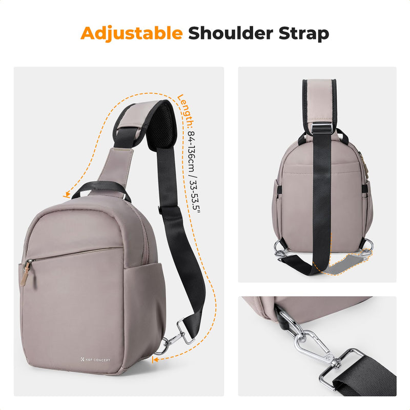 K&F CONCEPT Camera Sling Bag, Compact Crossbody Bag for DSLR Mirrorless | Lightweight Fabric, with Tripod Holder, Quick Access & Custom Dividers, Men & Women, for Sony Canon Nikon, Gray Pink, BS06 Grey Pink Sling Bag-5L