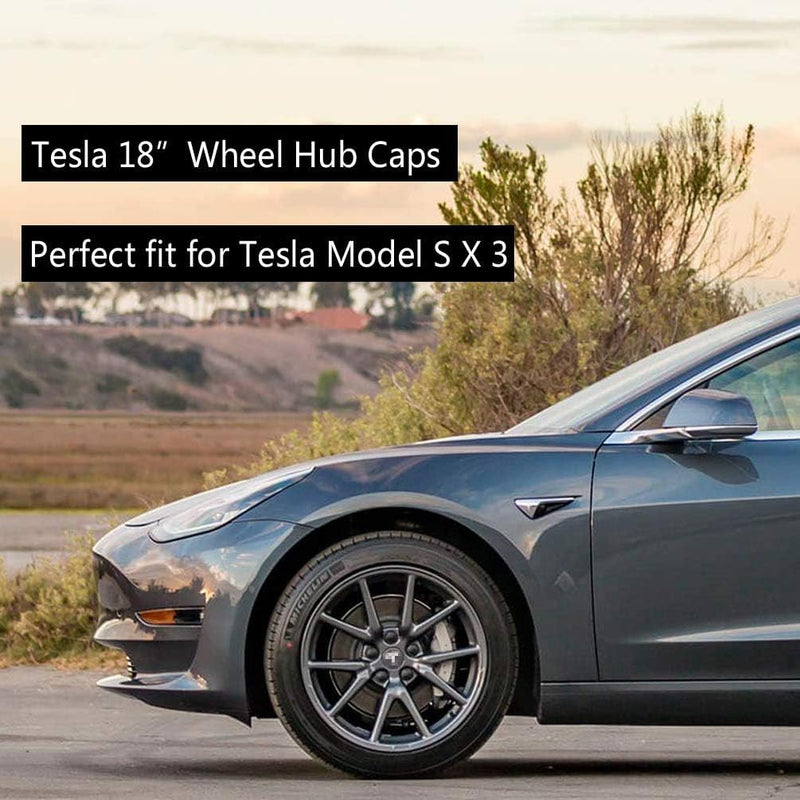 ROCCS Compatible with Model 3 S X Set Aero Wheel Cap Kit, Center Logo Emblem Modification Hub Cover with Cap Lug Nut Cover, Black+Silver Silver(for Model 3 S X)