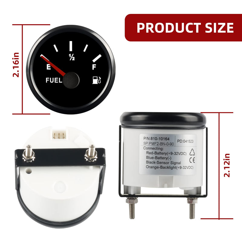 0-90 ohm Fuel Gauge Marine Fuel Gauge Boat Fuel Level Gauge Gas Fuel Tank Meter Gauge with LED Backlight for Universal AUTO Car Boat Truck Vehicle RV Black