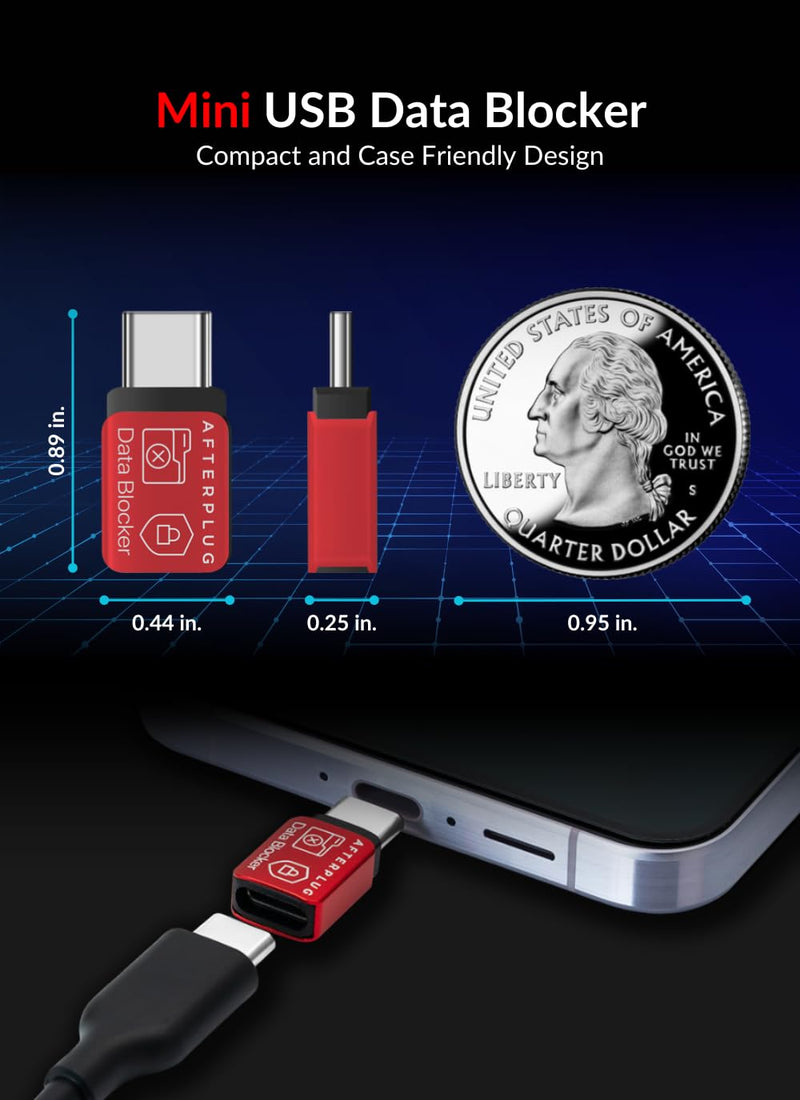 Afterplug USB-C to C Data Blocker (2-Pack) | Anti-Hacking & Juice-Jacking | Mini USB-C Male to Female Adapter with Case-Friendly & Charge-Only Design (Supports up to 240W PD Charging)