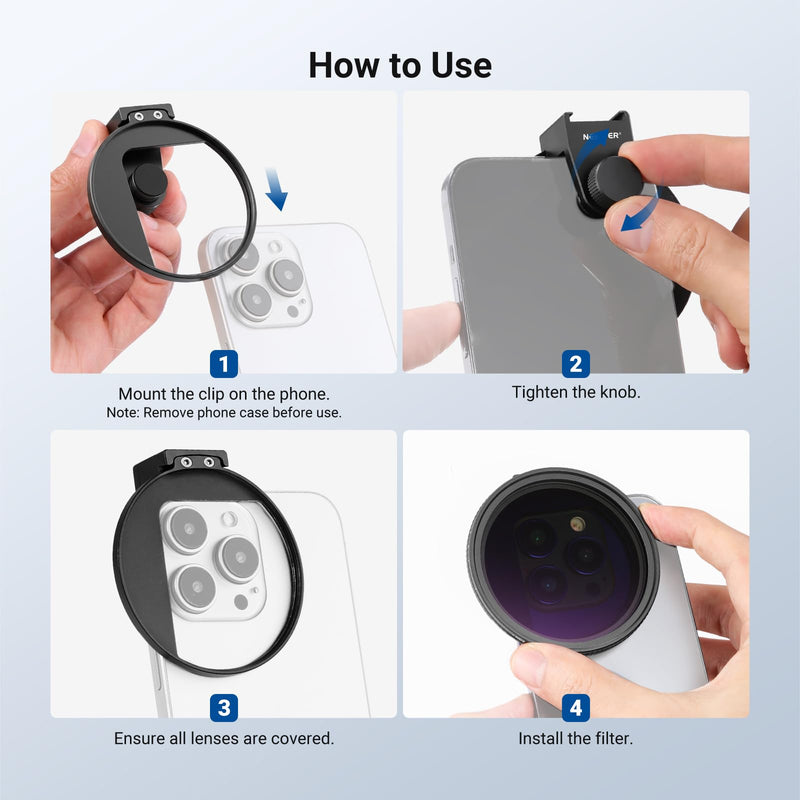 NEEWER 67mm Variable ND Filter & Magnetic Phone Clip Set, Adjustable ND2-32 HD Neutral Density Mobile Photography Accessories, Compatible with iPhone 17 Pro Max Samsung S26 Ultra