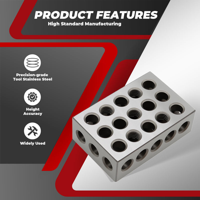 Nakkaa 1-2-3 Blocks Set Matched Pair 23 Holes .0002" Squareness Hardened Steel Setup Blocks Ultra Precision Machinist 1"x2"x3" Blocks for Machinist Woodwork Metalwork (23 Holes)
