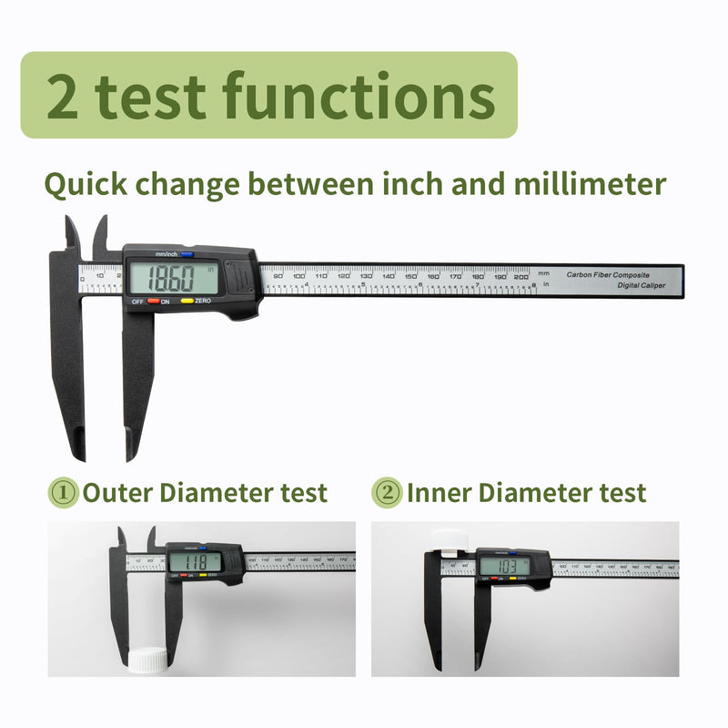 Digital Caliper 0-8" Measuring Tool, Micrometer Caliper with Auto-Off Feature, Interchangeable Between inches and millimeters for Jewelry Measurement and 3D Printing 8" Plastic