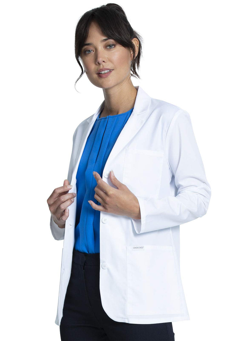 Cherokee Lab Coat Women 28" & 30" Medical Scrub Consultation Lab Coat Long Sleeve with 3 Pockets Easy Care - CK451 Standard Size 28" Medium White