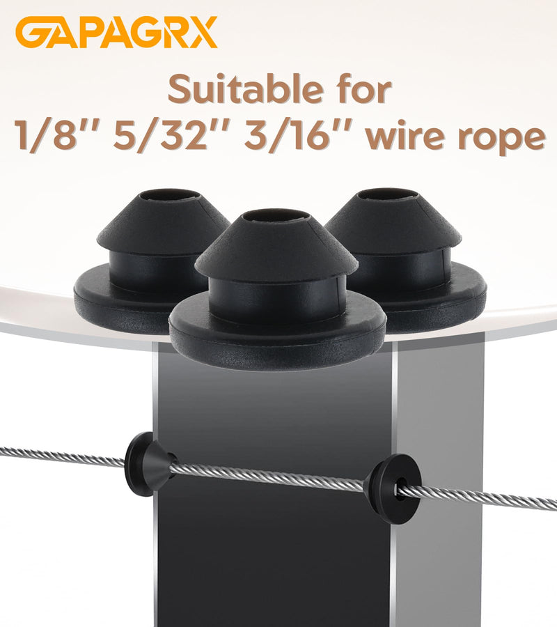 100 Pack Cable Railing Rubber Grommets for 1/8" 5/32" 3/16" Wire Rope | Rubber Grommets Protector Sleeve for Metal Cable Railing Posts, 1/8" Cable Railing Grommet, for Outdoor Indoor Railing