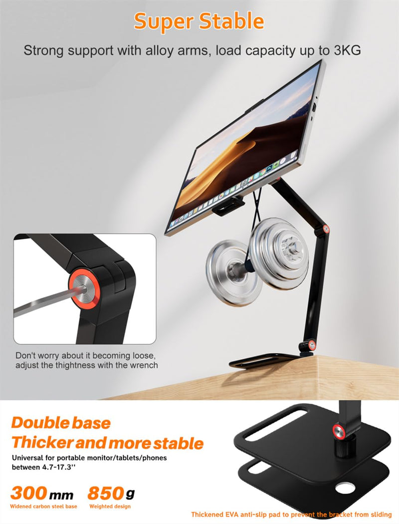 Upgrade Height Portable Monitor Stand for 4-17.3 Inch Screen, Tablet Stand Holder for iPad,Kindle, VESA Mount Monitor Stands, Universal Expandable Display Base Height Adjustable Up to 16.5''