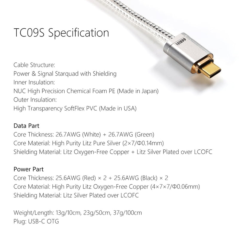 DD ddHiFi TC09S USB C Male to USB C Male OTG Data Cable, for Connecting Your Type C Devices (Phone or Computer) with DAC & Amplifier, 10cm Length