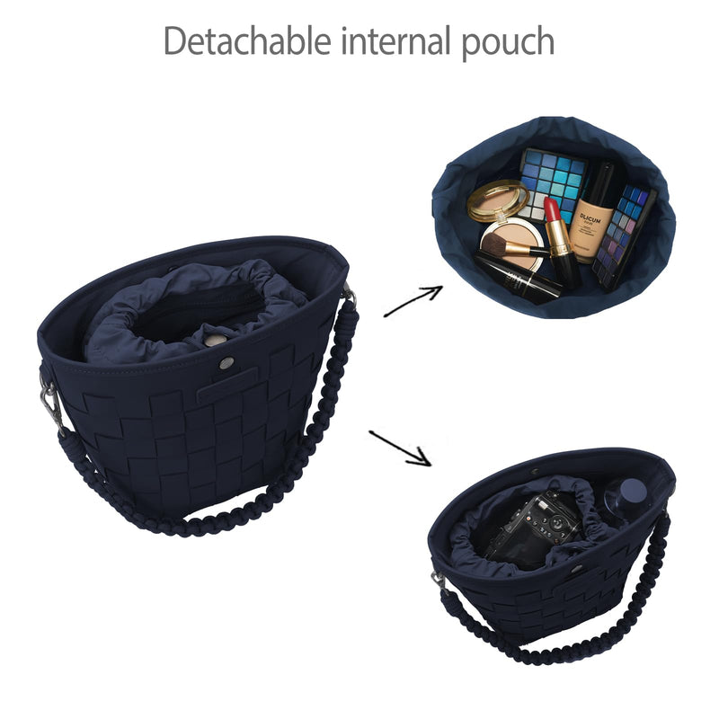 Camera Bag for Women, Leather Photography Shoulder Messenger Bag for DSLR SLR Mirrorless Camera, Women's handbag with Camera Sleeve Case Deep Blue