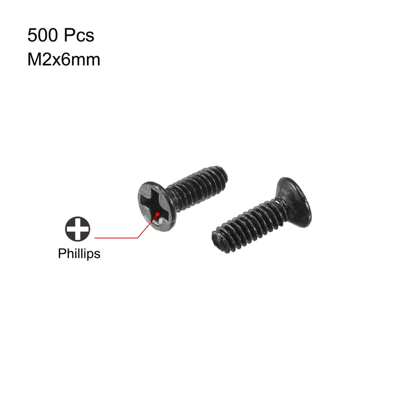 uxcell M2 x 6mm Phillips Screws Fastener Black for Laptop PC TV Fan Switch 500pcs