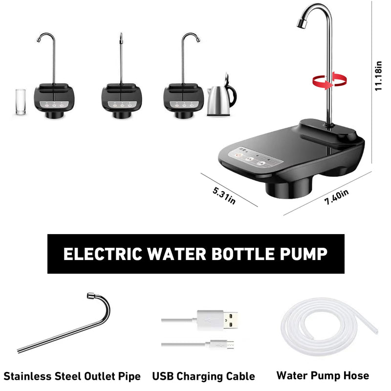 5 Gallon Black Drinking Water Dispenser Pump, Automatic Electric Desk Water Pump for 1-5 Gallon Water Jugs, Portable Rechargeable Electric Water Bottle Pump for Home, Kitchen, Office, Camping