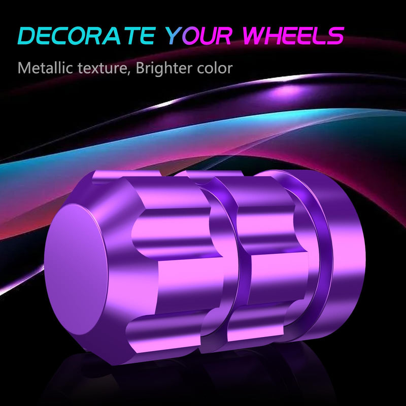 Tire Valve Stem Caps 4 Pack - Rustprood & Fade Resistant Metal Tire caps, Universal Fit for Cars/Trucks/Motorcycles/Bikes (Purple) Purple