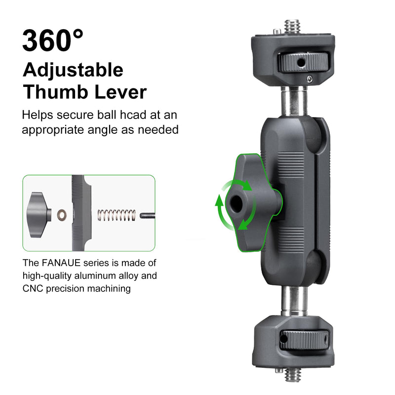 FANAUE Mini Articulating Arm Mount Camera Accessories Compatible with 1/4"-20 to 1/4"-20 Connectors (with Locating Pins) Aluminum-Built Arm Offers Flexibility Connectors
