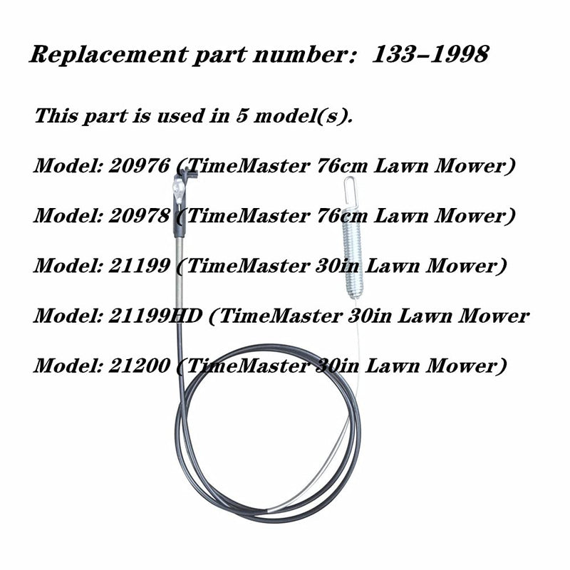 133-1998 Brake Cable for Toro 30" TimeMaster Lawn Mower - Replaces 115-8439, Fits Models 21199, 21200, 20976, 20978 - Walk Behind Lawnmower Blade Stop Cable Replacement Part