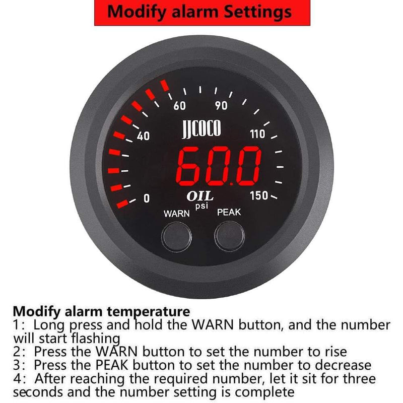 Universal Oil Pressure Gauge Kit 2-1/16" (52mm) 150 PSI - Digital Meter Red Display with 1/8NPT Electronic Sensor - for Boat Marine Car Auto Truck Automotive Gauge Sets