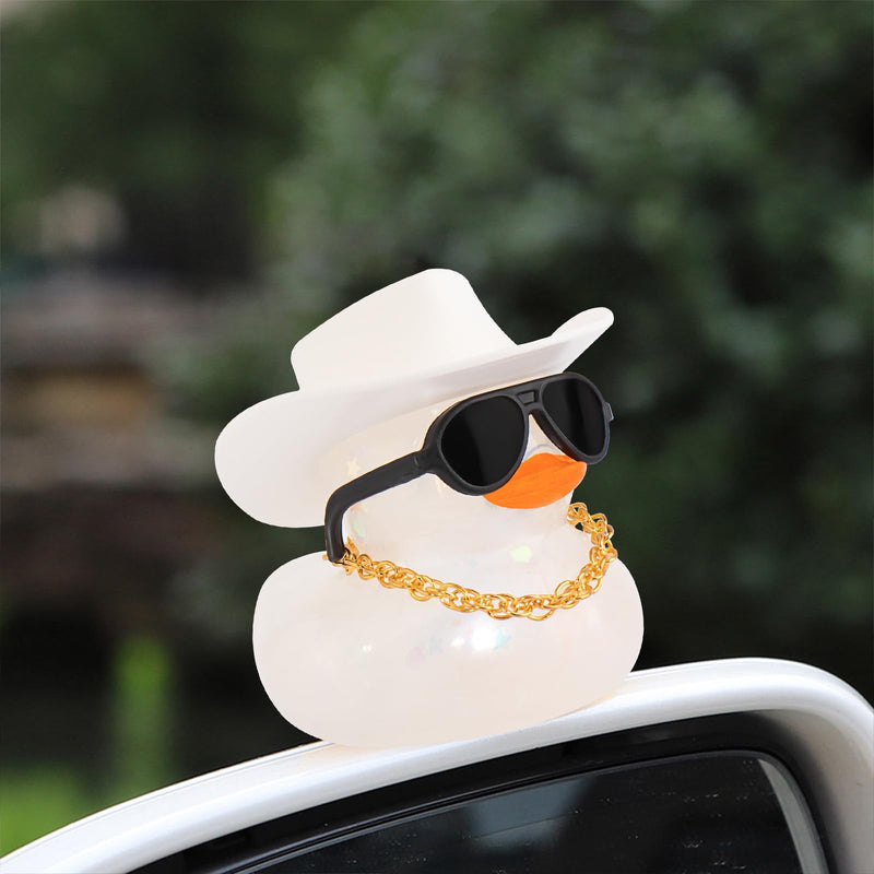 wonuu Cowboy Hat Rubber Duck with Light Transparent Glowing Rubber Ducks Car Ornament Dashboard Home Decoration Birthday Gift White Light mini