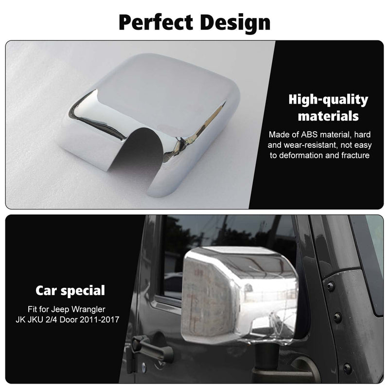 Rearview Mirror Cover Trim Shell Kit Car Rear View Mirror Exterior Decoration Accessories for Jeep Wrangler JK JKU 2007-2017,Chrome Chrome