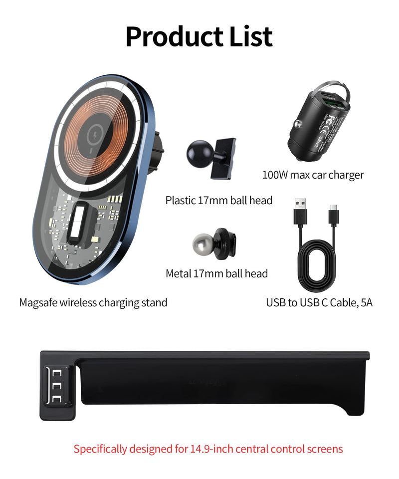 Wireless Charging car Phone Holder for 2023-2025 BMW 3 Series /2024 2025 4 Series/2025 2 Series/2022-2025 i4 Accessories 14.9-inch Screen Fixed Clip,360° Rotation 14.9-inch for 3 Series/ 4 Series/ 2 Series/ i4