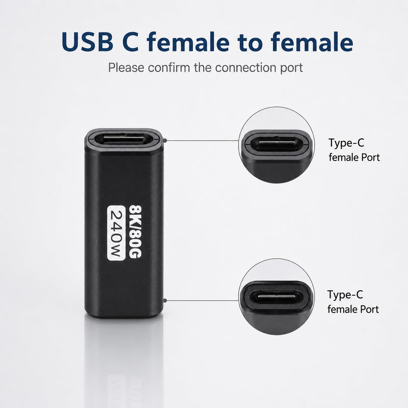 2 PCS USB C Coupler, 80Gbps USB C Female to Female Adapter, 8K@60Hz USBs Adapter Coupler Bidirectional Converter for Laptop, Dock, Tablet