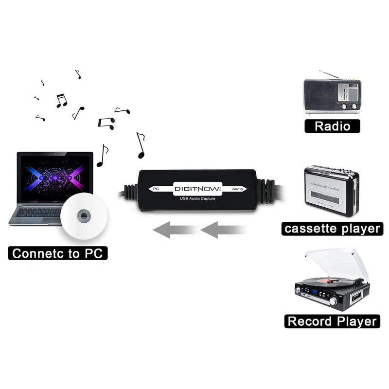 DIGITNOW USB 2.0 Audio Capture Card,Cassette Converter,Cassette to Digital,Cassette to MP3 Converter,Support Mac & Windows 10/8.1/8 / 7 / Vista/XP carbon