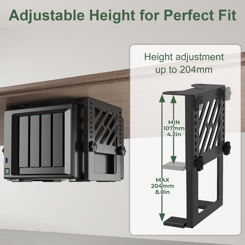 Under Desk Mount Compatible with NAS, PC, CPU, SFF PC(Small Form Factor), Xbox Series X Holder Under Desk with Cable Straps, Adjustable Height, Space Saving