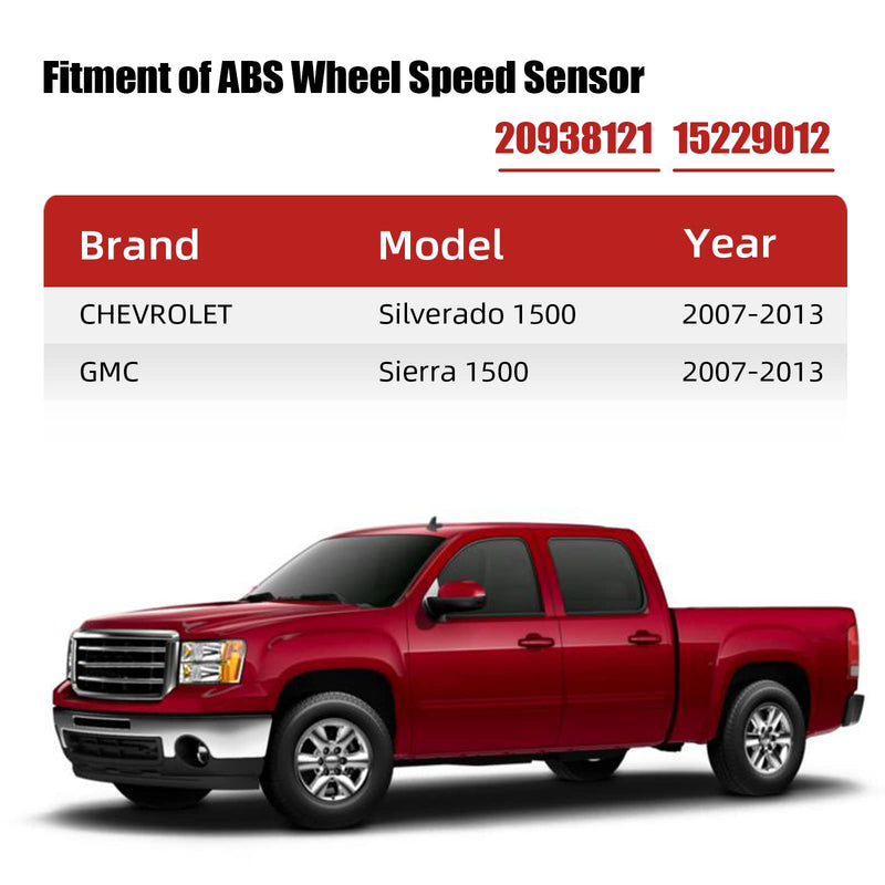 2 Pair ABS Sensors Front Rear 20938121 15229012 Compatible with Chevrolet Silverado 1500(2007-2013),GMC Sierra 1500(2007-2013) Wheel Speed Sensor ALS1757 ALS1465