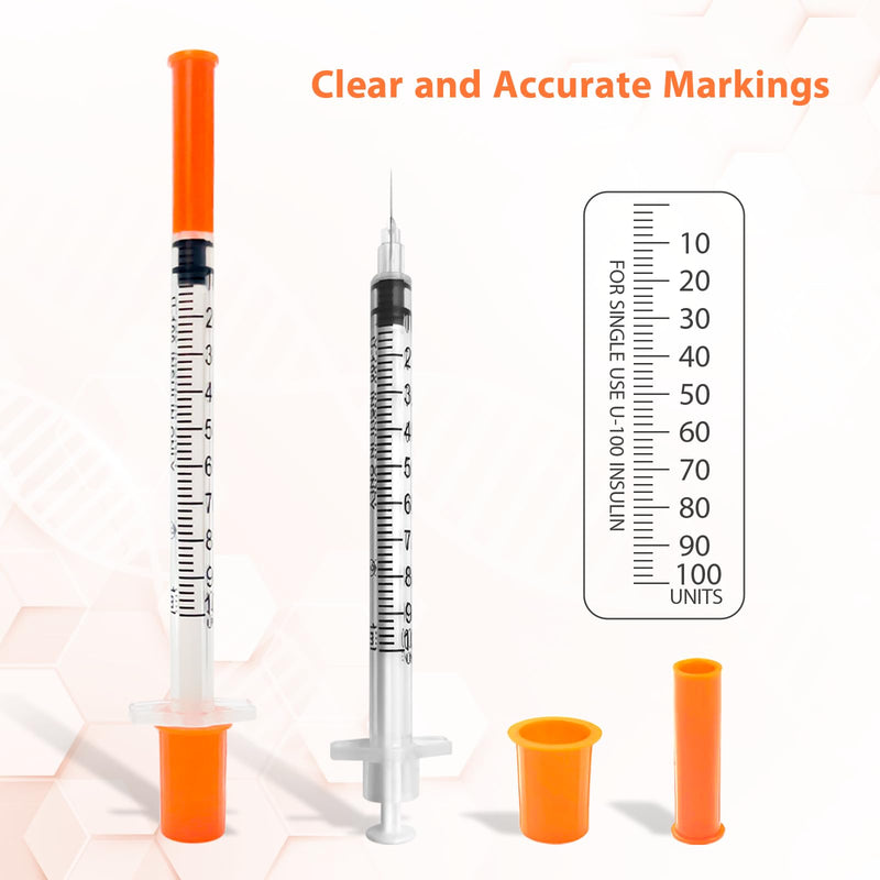 100 Pack Syringes with Needle, U-100 1ml 30G 5/16" 8mm Syringe, Individually Sealed 1ml 30G 5/16" 100 Pack