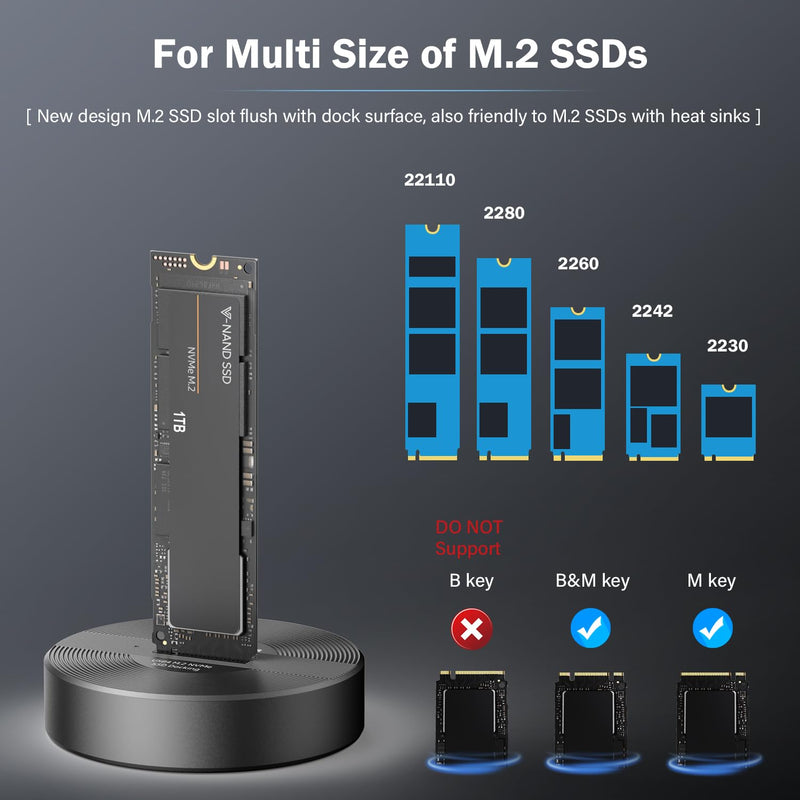 40Gbps USB 4 M.2 NVMe SSD to USB C Docking Station, M.2 SSD to USB C Reader Adapter for M.2 M Key, B+M Key PCIE NVMe SSD Dock, Size for 22110 2280 2260 2242 2230 Enclosure - Aluminum Alloy Pilot C50D-R