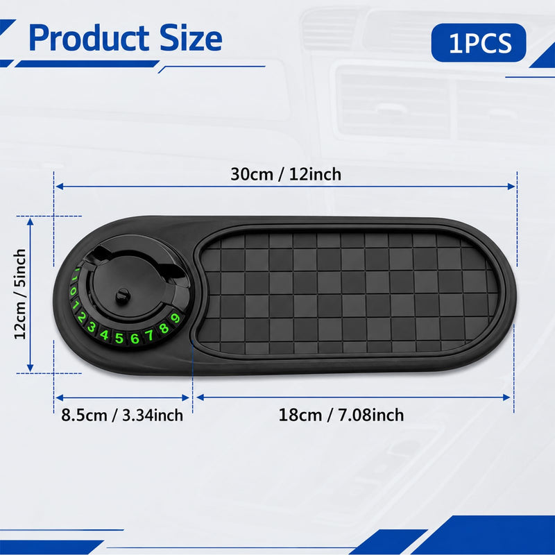 Universal Anti Slip Car Dashboard Mat with 360° Rotating Phone Holder | Multifunction Car Anti-Slip Mat with Temporary Parking Number,dashboard grip pad For Phones Sunglasses Keys(Black Gray)