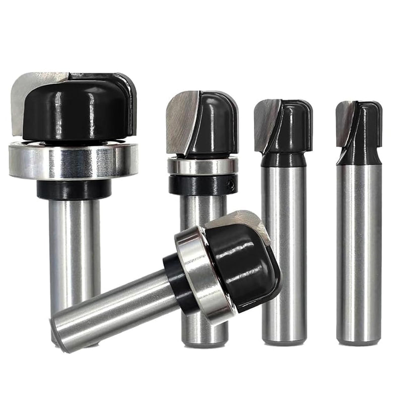 5PCS Bowl & Tray Template Router Bit Set 1/2 Inch Shank, Cove Juice Groove Router Bit, Carbide Tipped Circle Round Nose Cutting, Ideal for Making Wood Bowls, Trays, Boxes, Board Troughs 5pcs 1/2 Inch