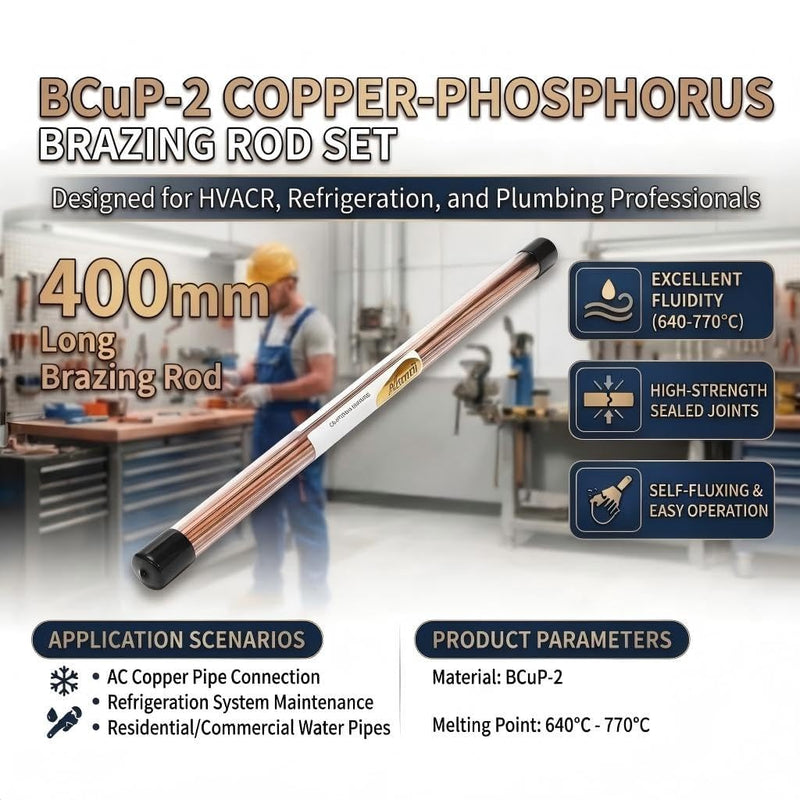 Brazing Rods, Copper Phosphorus 15.7" HVAC Brazing Rods with Flux Coating, Low Melting Point Copper Welding Rods for Air Conditioning, Refrigeration, Copper Pipe Repair (30 PCS BCuP-2) 30 PCS BCuP-2