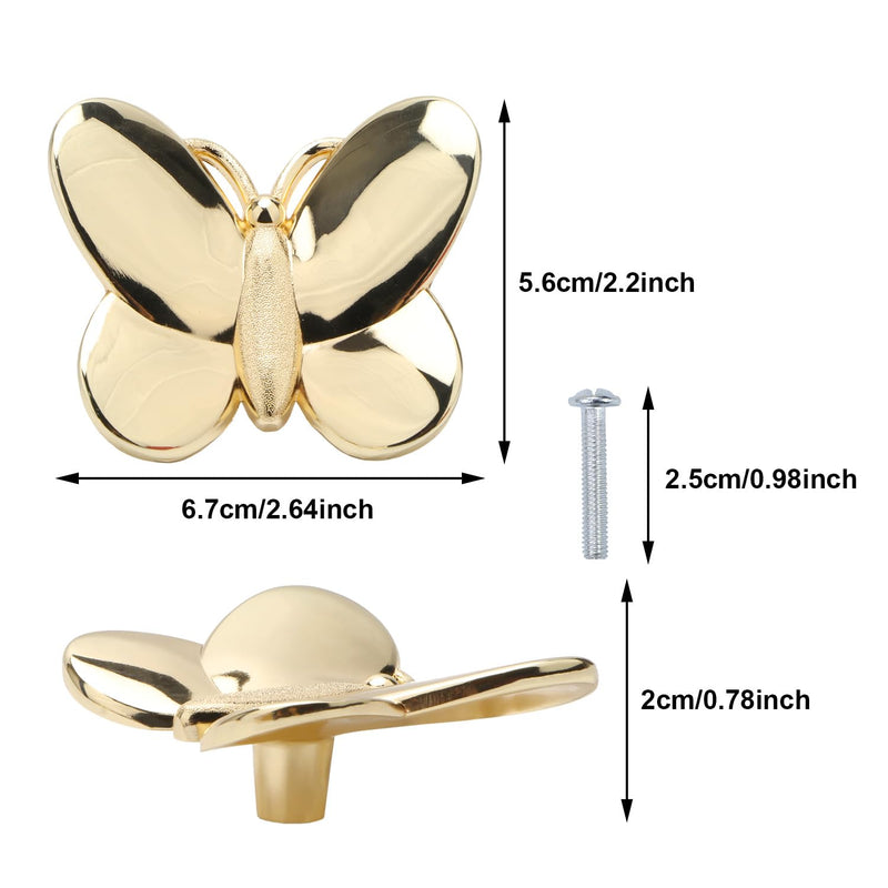 Gold Butterfly Cabinet Knobs Kitchen Hardware for Cabinets Cute Animal Dresser Knobs Furniture Cupboard Handles Single Hole Drawer Knobs and Pulls 6 Pcs (Gold,6Pcs) Gold,6PCS