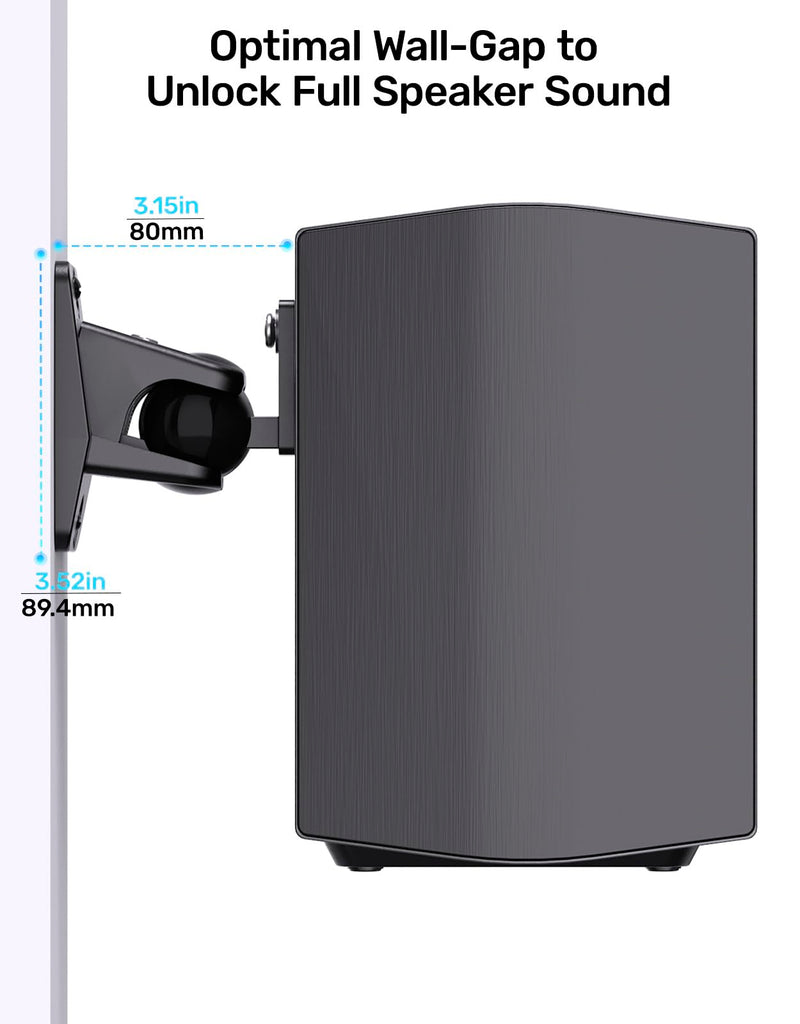 Universal Wall Mount Bracket for Satellite Surround Sound Speakers, 2-Pack | Max 11 lb Load, 360° Rotatable Ball Joint, Fits keyhole, M4/M5/M6 & 1/4"-20 Mounting for Roku Polk Samsung Q990F Q990D & More