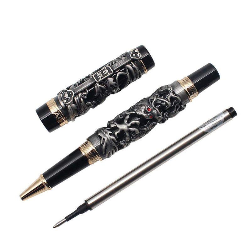 3D Jinhao Dragon Rollerball Pen Phoenix pattern Business Pens Ancient silver and black