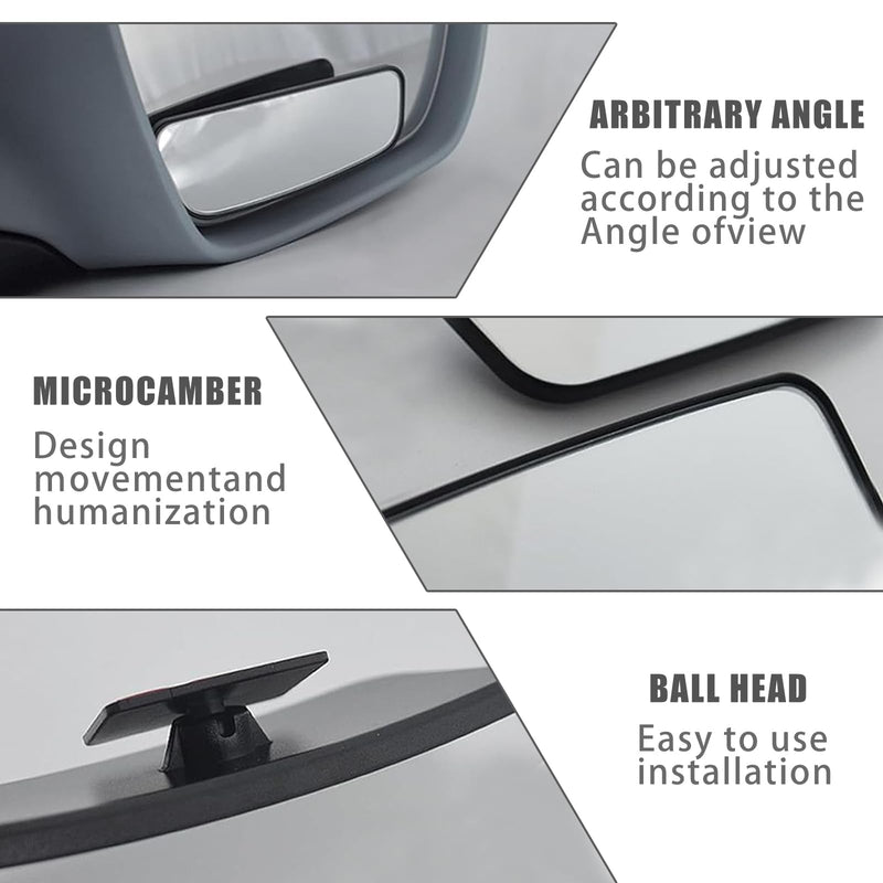 2-Pack Car Blind Spot Mirror, 3.7" x 1.4" Curved Wideangle, High-Definition Glass Adjustable Anti-Glare, Universal Car Side Mirror (Black)