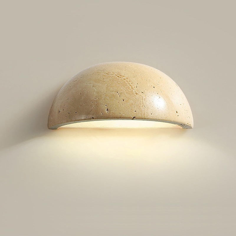 Wabi Sabi Art Lighting Fixture, Modern Marble Semi Circle Yellow Travertine Wall Sconce, Japanese Style Natural Stone Lampshade Bedside Wall Light for Bedroom Kitchen Foyer Entryway Stairs