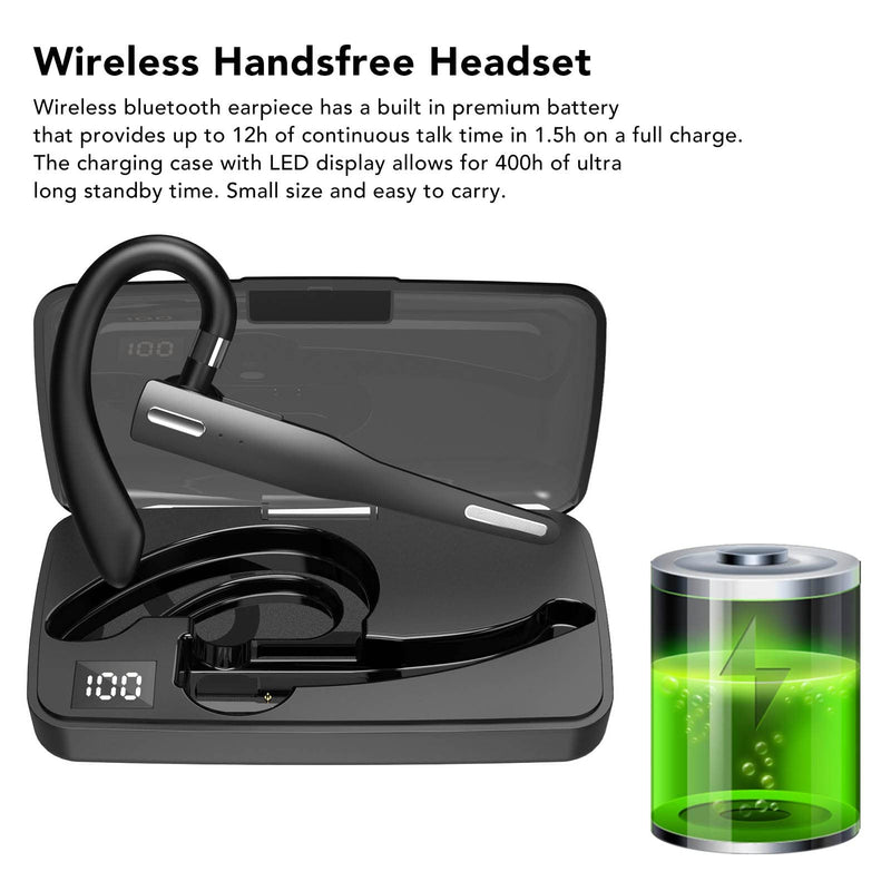 Zopsc Single Ear Wireless Headset, Bluetooth 5.3, LED Display Charging Case, Noise Reduction, 12H Talk Time for Sports Work Travel, in Ear Bluetooth Earpiece Standard Headphones with Charging Compartment